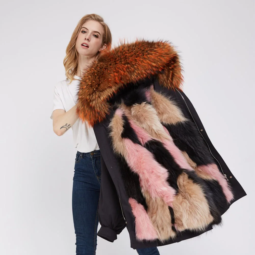 colorfur liner Maylofuer Шуба из меха енота и лисы Парка зимняя куртка Пальто для женщин Куртка из натурального меха енота Натуральный мех лисы из меха норки - Цвет: colorfur liner