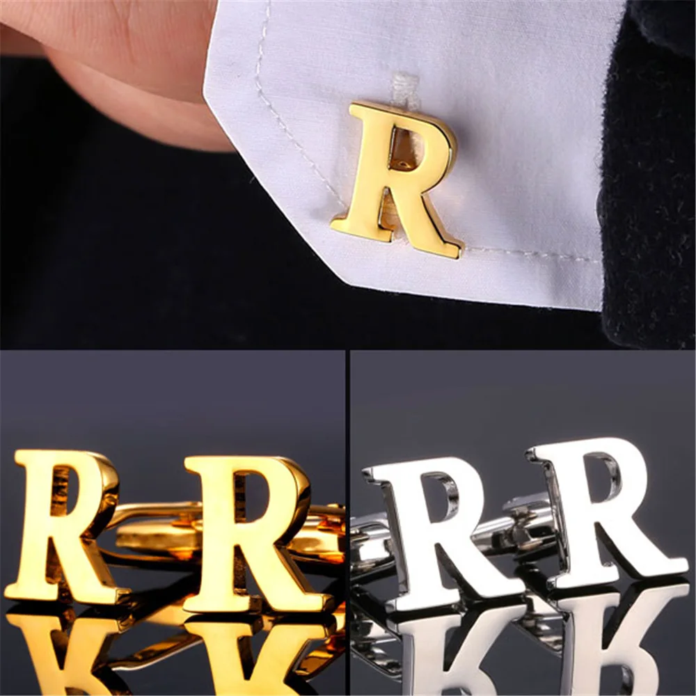 Для мужчин запонки Алфавит R для французских рубашек Кнопка свадебные Жених
