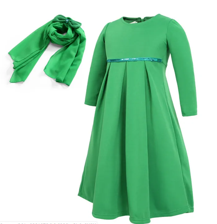 Green Dress Мусульманские Детские платья девочки дети арабский абайя Дубай Малайзия Индонезия хиджаб платье кафтан Бангладеш Турция Vestidos ОАЭ - Цвет: Green Dress