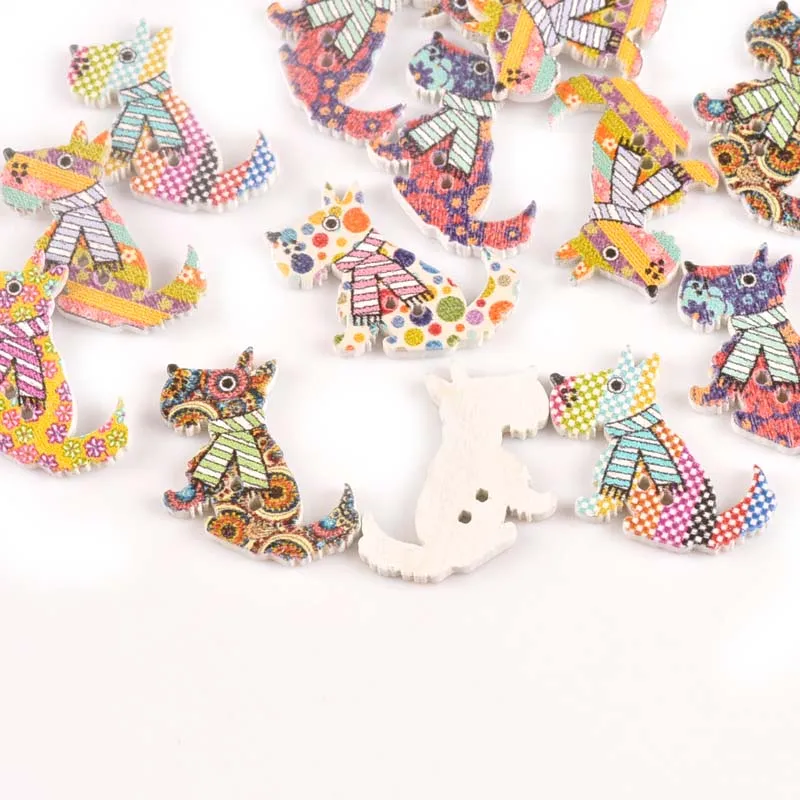 25 шт Случайные Смешанные Окрашенные собаки деревянные кнопки для одежды ремесла