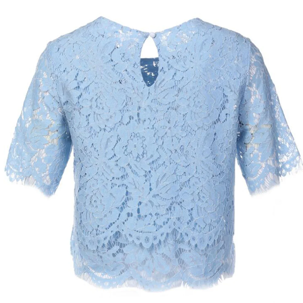 Летняя винтажная рубашка с коротким рукавом Женская кружевная блузка топ