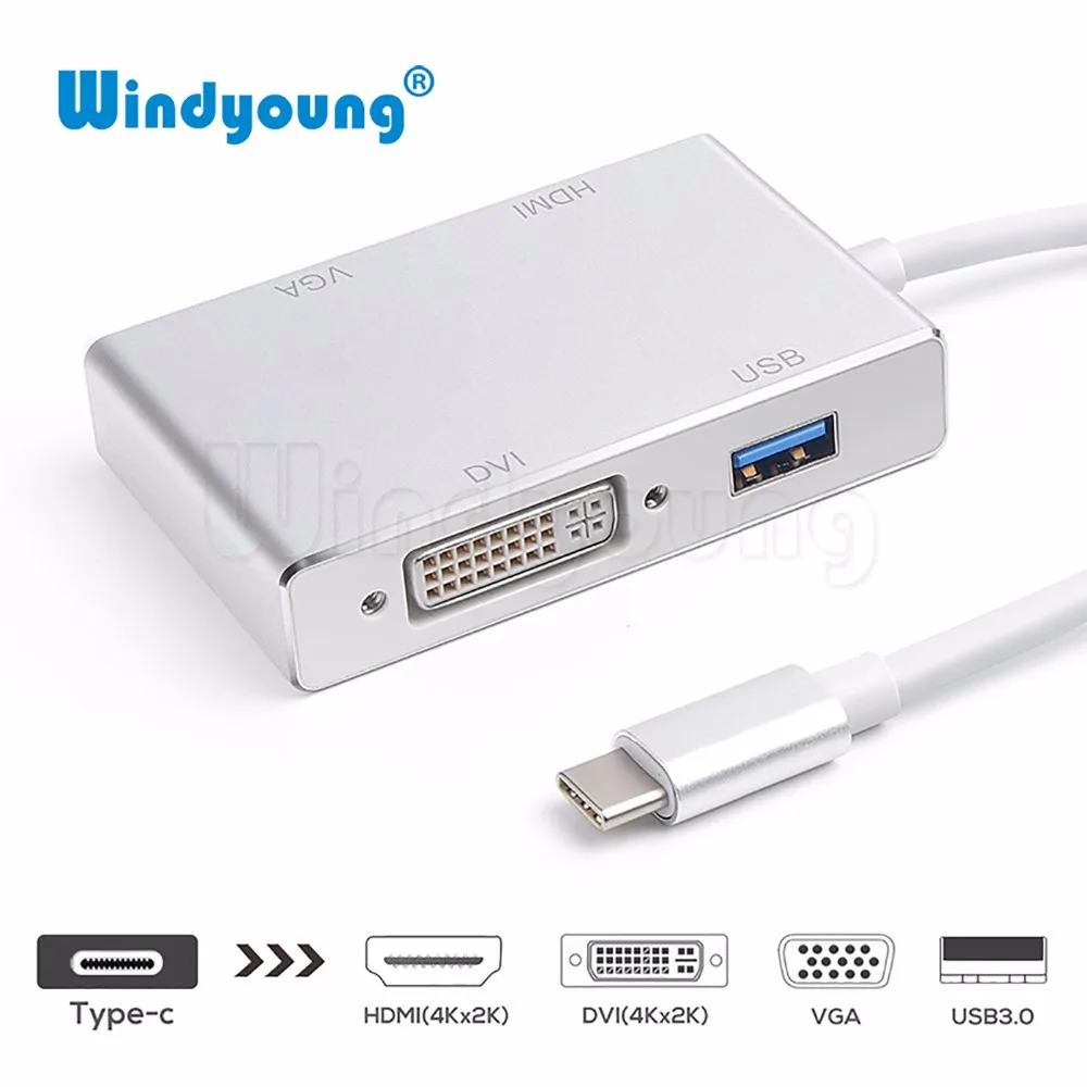 Кабель адаптер Windyoung USB 3 1 C Type to 4K HDMI VGA DVI 0 4 в для Google Chromebook Pixel Laptop Apple Macbook|USB-хабы| |
