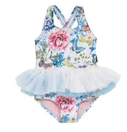 blue flower Дизайнерская детская одежда для купания, дизайнерская юбка-пачка с изображением щенка, собаки, цветка, с оборками, кружевное пляжное бикини в бассейне, милая одежда для плавания в стиле принцессы - Цвет: blue flower