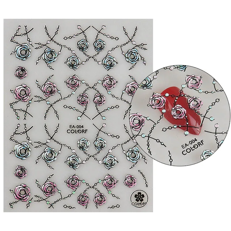 004 WAKEFULNESS 3D акриловые Выгравированные цветные наклейки на ногти цветы дизайн ногтей наклейки s Маникюр украшения Советы Клей Наклейки - Цвет: 004