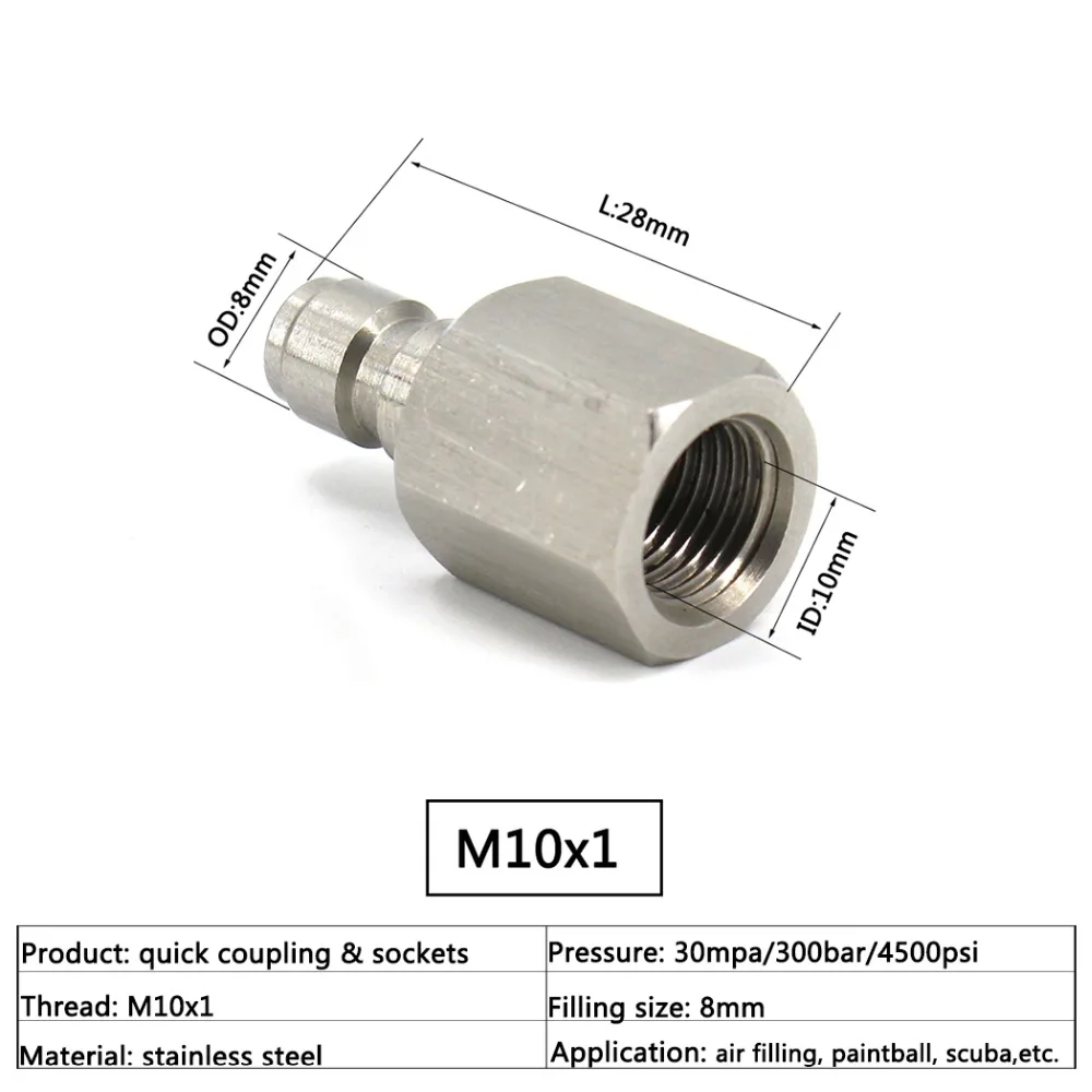 PCP ВВС Пейнтбольного ружья Quick гнездовой разъем M10x1 1/8BSPP 1/8NPT 8 мм Нержавеющая сталь