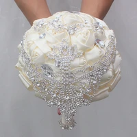 new design ivory bridal wedding bouquet de mariage rose flower crystal artificial wedding bouquets bridesmaid buque de noiva