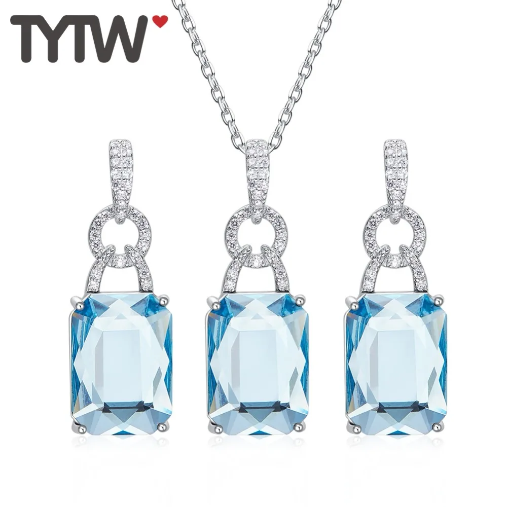 Классические квадратные серьги гвоздики TYTW ожерелье с кулоном серебро 925 пробы