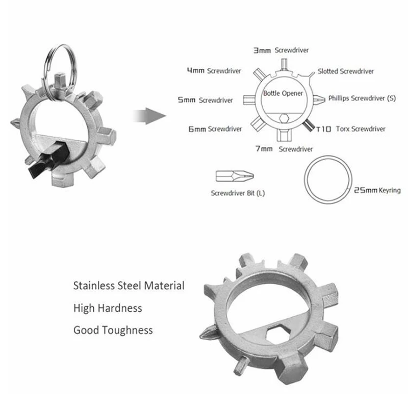 

Outdoor EDC Multi Tool Mini Screwdriver 12 in 1 Bicycle Repair Tools Bottle Opener Camping Equipment with keychain