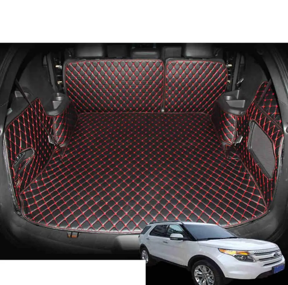 Роскошный волоконный кожаный коврик для багажника автомобиля ford explorer 2011 2012 2013 2014