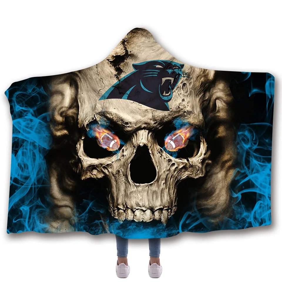 

3D Digital Printing Skull Hooded Blanket for Adults Kids Thickening Double-layer Warm Sherpa Fleece Wearable Cloak Throw Blanket