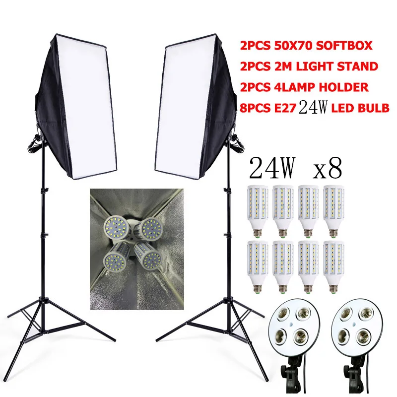 8pcs 24w softbox kit 8 светодиодный 60 Вт Фотостудия софтбокс камера фото 2 светильник стенд 2 софтбокс фотографический светильник ing Kit камера и аксессуары для фотостудии - Цвет: 8pcs 24w softbox kit