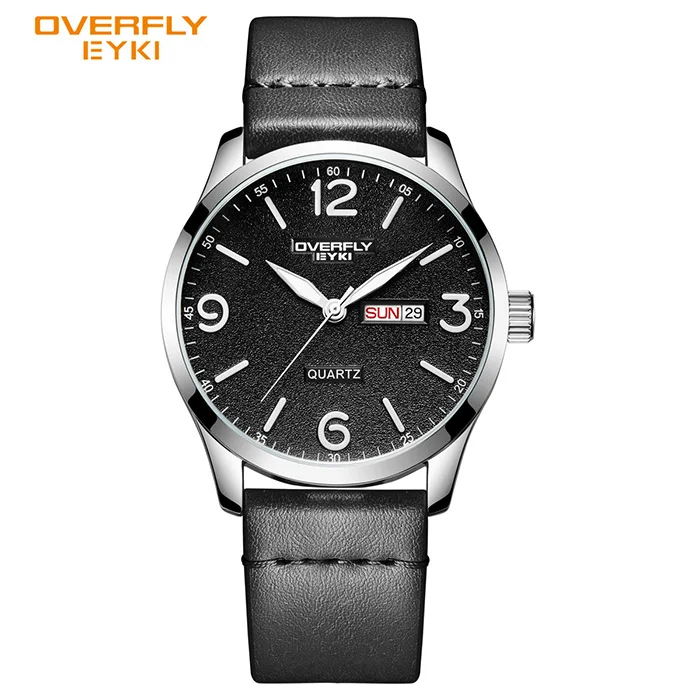 black watch Бренд EYKI, мужские спортивные часы с календарем, мужские часы из кожи ПУ, светящиеся наручные часы с указателем, водонепроницаемые часы, мужские часы - Цвет: black watch