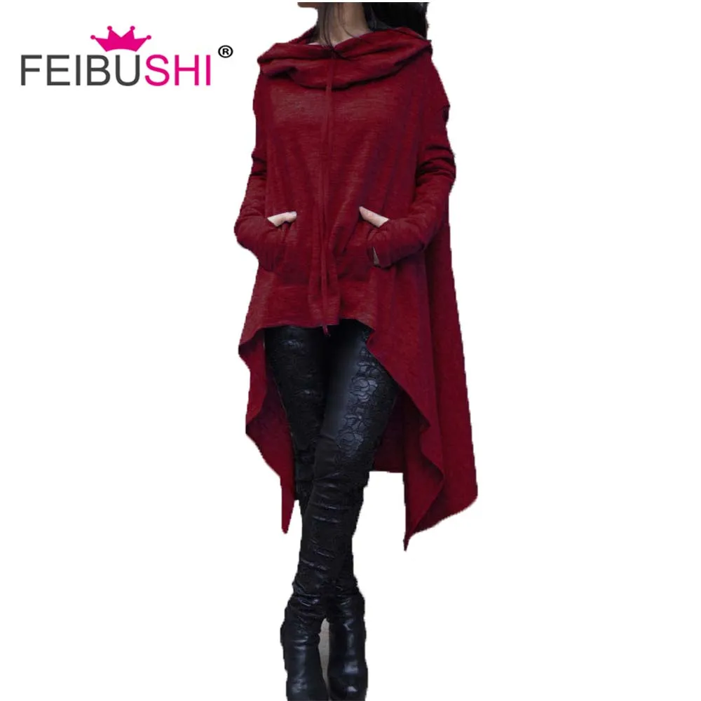 FEIBUSHI женские Свитер Dress2018 Осенняя футболка с длинными рукавами асимметричным