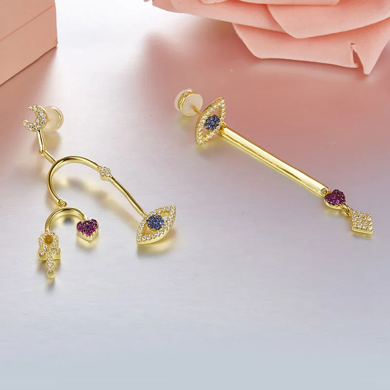 Серьги подвески женские Асимметричные из серебра 925 пробы с