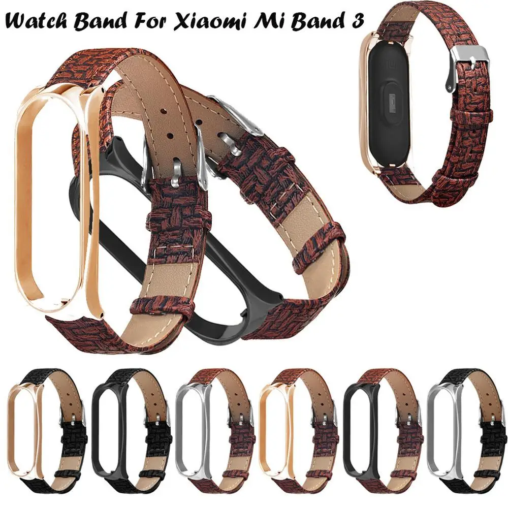 Кожаный тканый ремешок с узором для браслета Xaiomi Mi Band 3 сменный на запястье Xaomi Xiomi