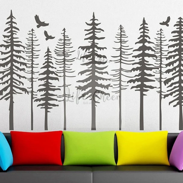 Настенная Наклейка с изображением леса и высоких деревьев съемные птицы