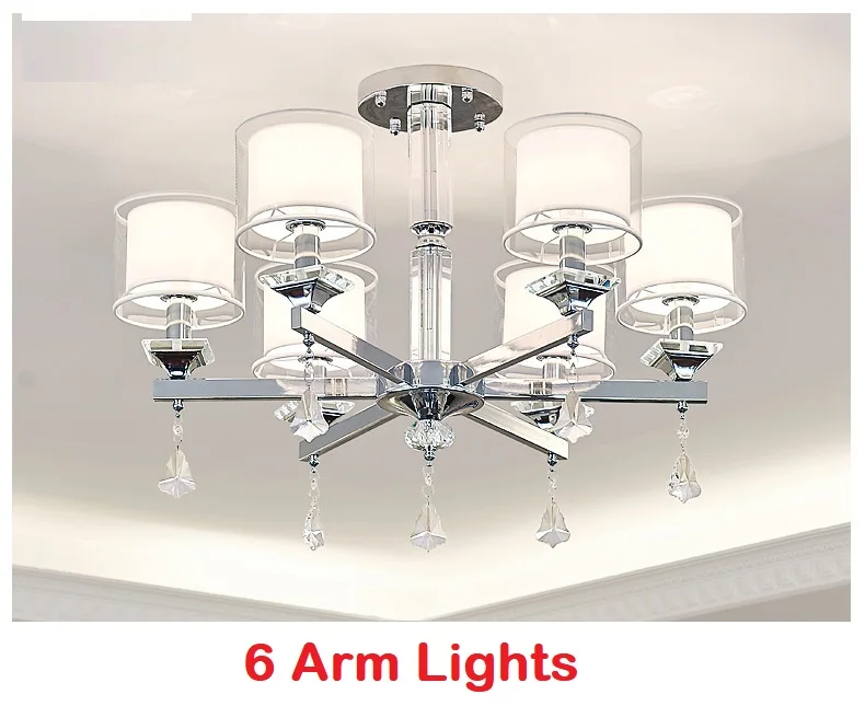 Кристалл Chandelier Современные огни Хром Роскошь для гостиной спальня 110v-220v Led Chandeliers Освещение Led Висячие огни - Цвет абажура: 6 Arm Chandelier