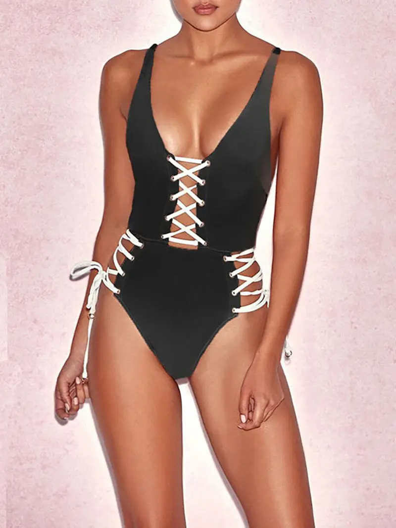 2017 бразильский сексуальный женский Глубокий v образный вырез цельный бандажный