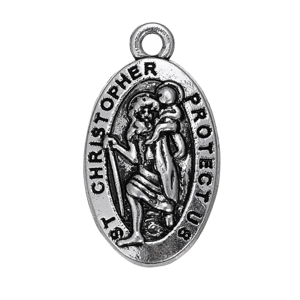 20 шт. серебряные овальные подвески в форме Святого Кристофера|saint christopher|st