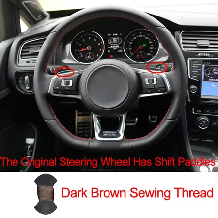 shift paddle Brown HuiER ручного шитья рулевого колеса автомобиля крышки красный маркер для Volkswagen Golf 7 GTI гольф R MK7 VW Polo GT Scirocco - Название цвета: shift paddle Brown