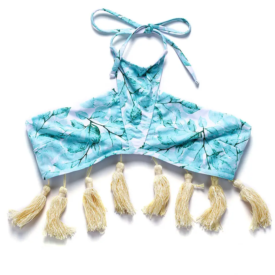 Yellow tassel BANDEA, бикини,, женский купальник с бретельками, топы, купальник, Одноцветный, купальный костюм, бикини, топ на бретельках, пляжная одежда, два предмета, Раздельный верх - Цвет: Yellow tassel
