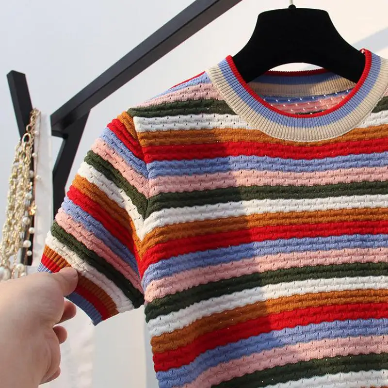 Женские свитера в полоску летние вязаные топы 2019 пуловеры из вискозы Вязаные