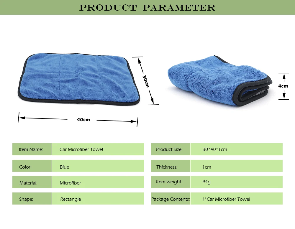 Microfiber Car Drying Towels 780GSM BLUE 30*40CM for Car Body and Interior Cleaning Carclean Auto Towel Glass Cleaner