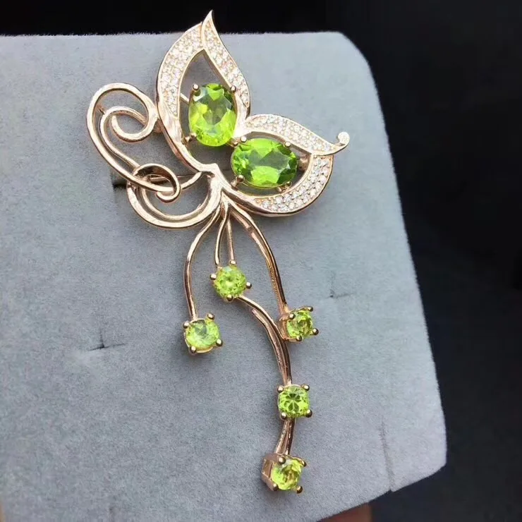 

Natural And Real Peridot brooch Free shipping Natural real Peridot 925 sterling silver brooch