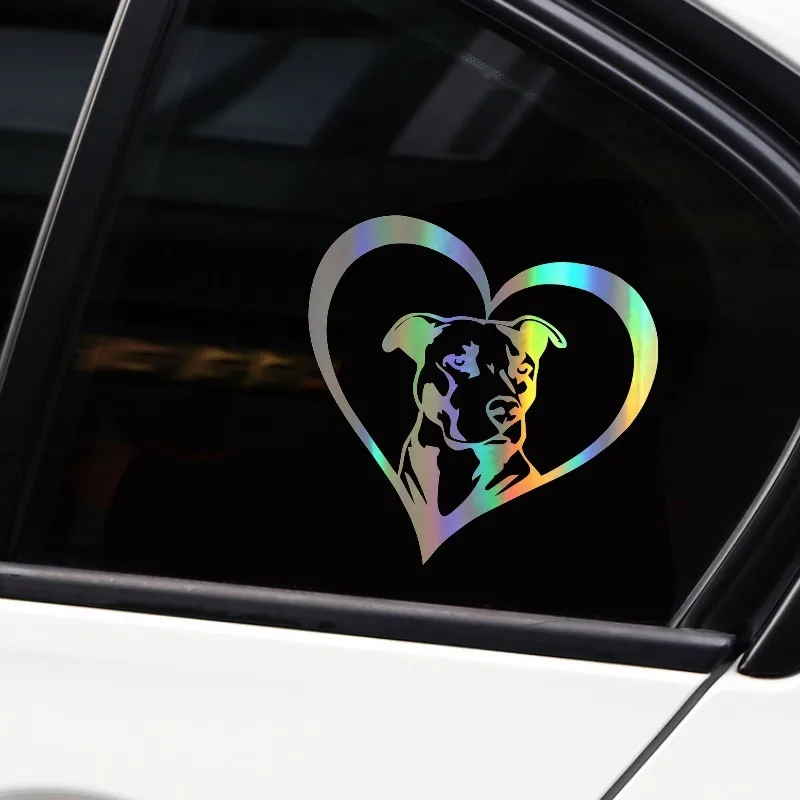 PITBULL HEART Animal Car Stickers Decals Creative Fashion Decoration Accessories Black Silver Laser Styling 15.2*15.2CM | Автомобили и