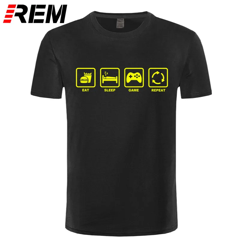 REM/брендовая одежда; футболка с надписью «Eat Sleep Game Repeat»; геймер гик; забавная футболка с компьютерным компьютером; Мужская хлопковая футболка с коротким рукавом; топ; Camiseta - Цвет: 12
