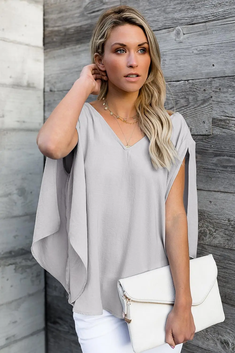 Echoine Gray/Black V-Neck Bowknot Three-Quarter Ruffle Sleeve Blouse Women Summer Formal Office Plus Size 2XL Tops |