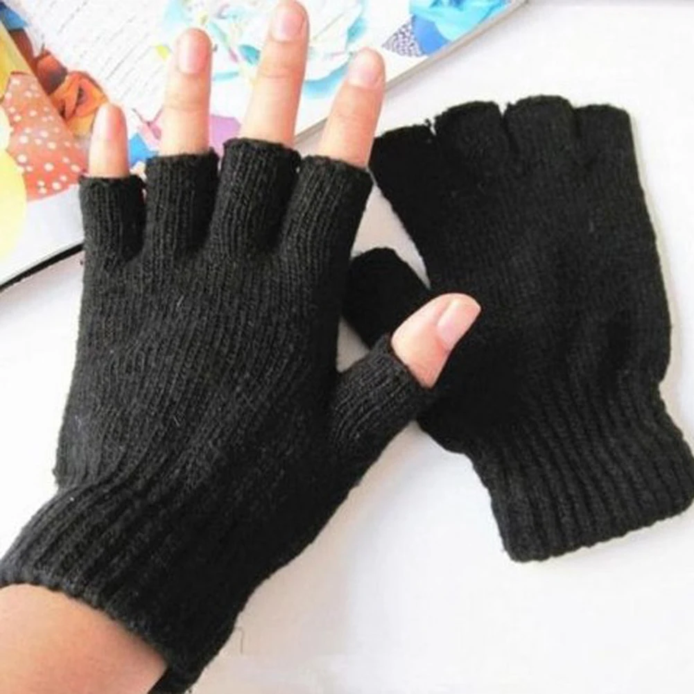 

Черная короткая шерстяная вязаная перчатка с открытыми пальцами на запястье зимняя теплая тренировка для женщин и мужчин