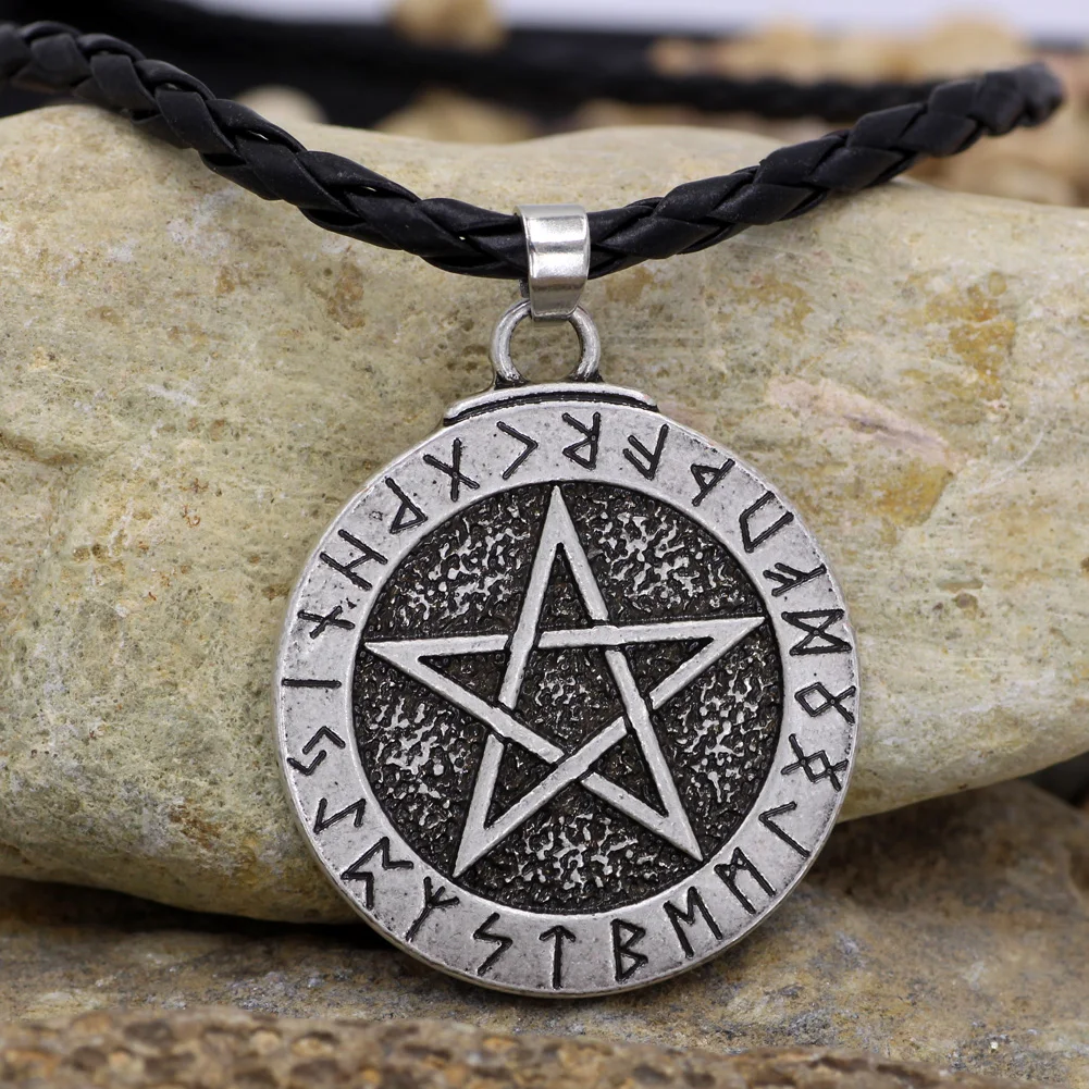 Скандинавский викингов большая РУНИЧЕСКАЯ пятиконечная Оловянная подвеска ~