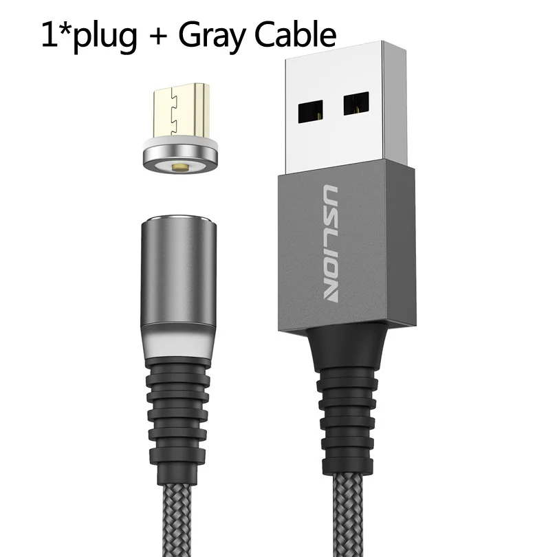 Gray USLION 1 м светодиодный магнитный кабель usb type C кабель для iPhone Xs Max XR 8 7 6 Магнитный зарядный Micro USB кабель зарядный провод шнур USB C - Цвет: Gray