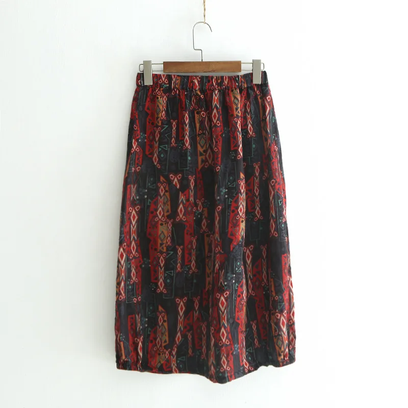 Daily Apparel Female 2018 Summer Fashion Casual Simple Ethnic Vintage Holiday Aztec Paisley Print A Line Midi Skirt for Women | Женская
