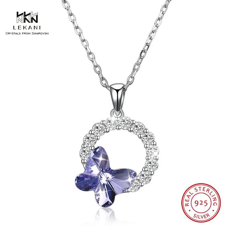 LEKANI ожерелье с кристаллами Swarovski 925 романтичное круглое бабочкой женские