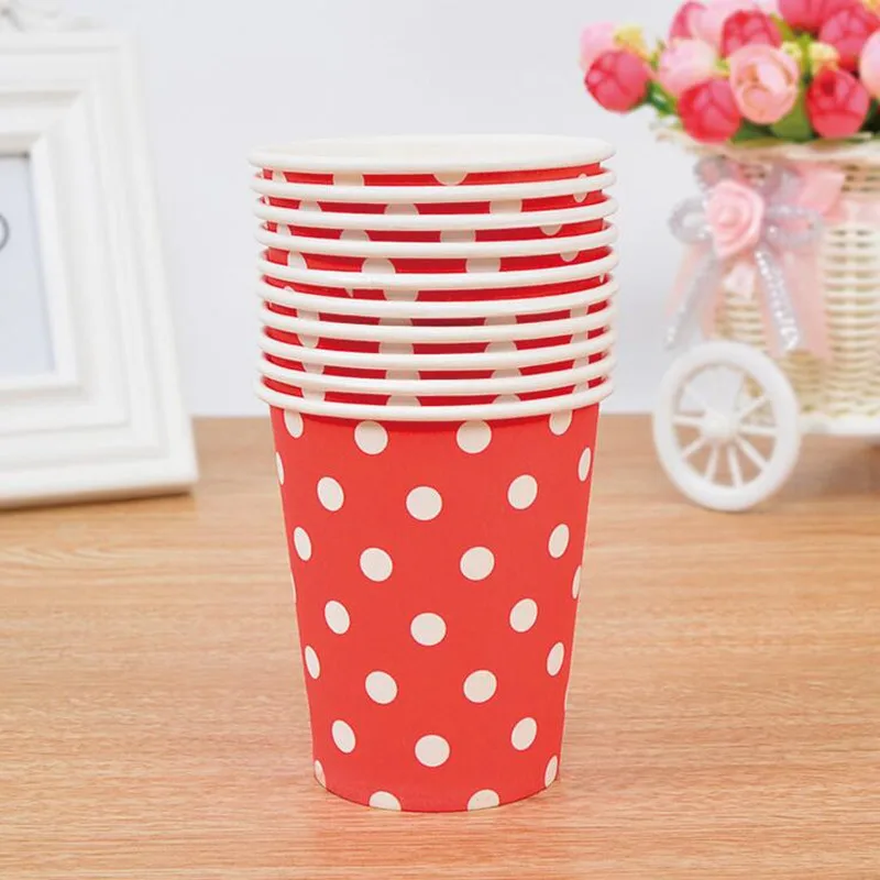 dotted red 50 шт./компл. однотонная цветная бумажная чашка Еда Класс одноразовая посуда для свадьбы детского дня рождения детей День рождения поставки 250 мл - Цвет: dotted red