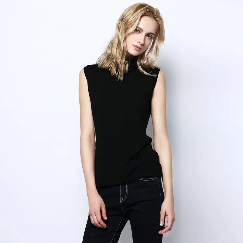 100%MERINO WOOL women solid knit VEST PULLOVERS sueter Brand Turtleneck sweater top tunic jumper 2015 Fall Winter new Grey | Женская