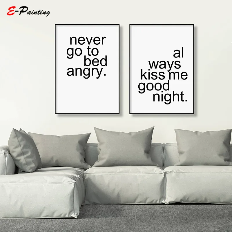 Nevery Go To Bed Angry Always Kiss The Good Night Quote плакат холст с принтом Настенный декор для спальни