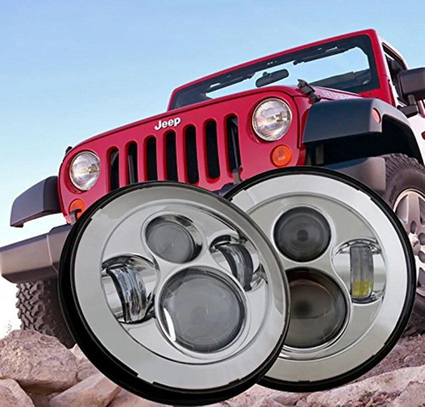 

Chrome 7'' Round Projector LED Headlight Hi/Lo Headlamp for Jeep Wrangler JK Hummer Harley Motorcycle