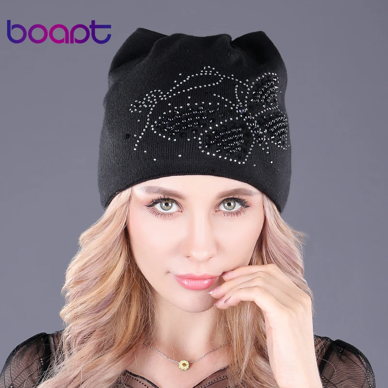 [boapt] внутри бархат двухъярусный хлопок тепло зимняя шапка для женщин кошачьи уши