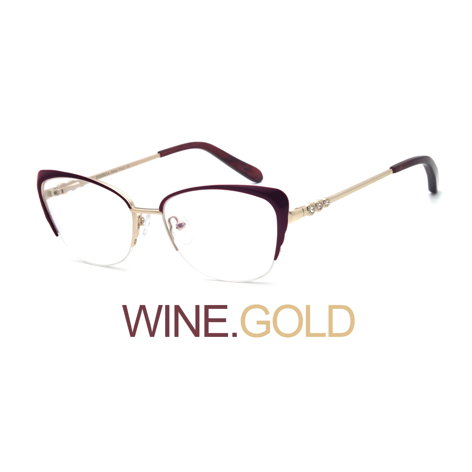 Wine Gold Женские винтажные брендовые дизайнерские очки «кошачий глаз» по рецепту, очки без оправы, оптическая оправа FVG7001 - Цвет оправы: Wine Gold