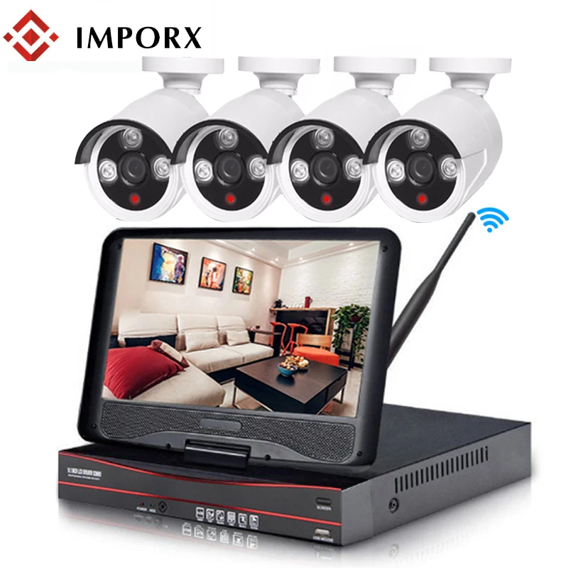IMPORX 4CH 720P HD 2 ТБ HDD Беспроводная система NVR комплект с 1" lcd IR-Cut P2P Открытый домашний видеонаблюдение WiFi Набор камер наблюдения