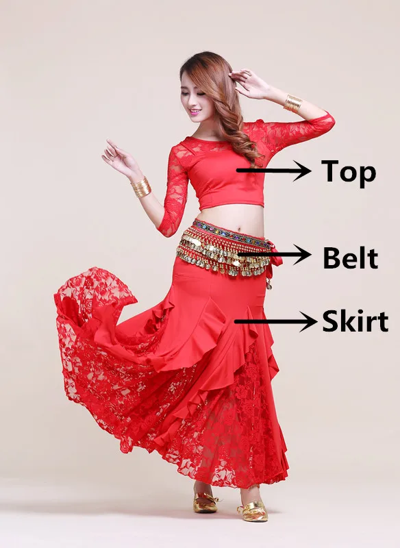 Top Skirt Belt Юбка для танца живота топ Золотая монета Пояс Цыганское Платье индийская Одежда Талия цепь Восточный танец живота Болливуд костюм набор для женщин - Цвет: Top Skirt Belt