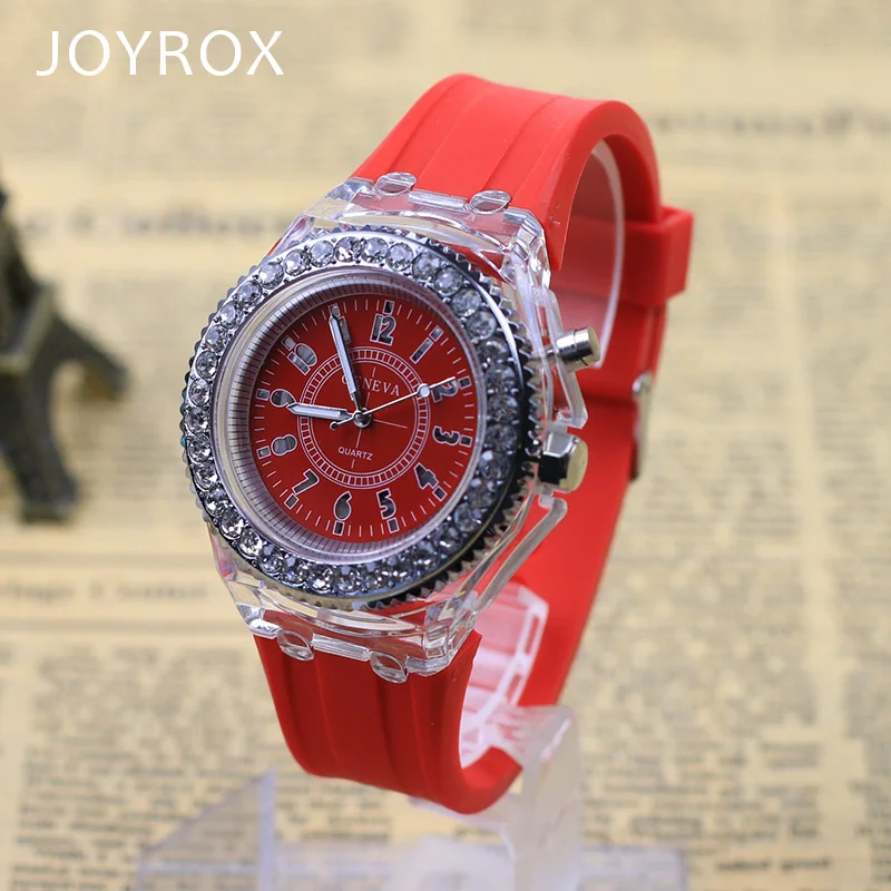 JOYROX Светящиеся светодиодный светящийся свет электронные часы горячие женские Кварцевые Wirstwatch повседневные студенческие часы relogio feminine
