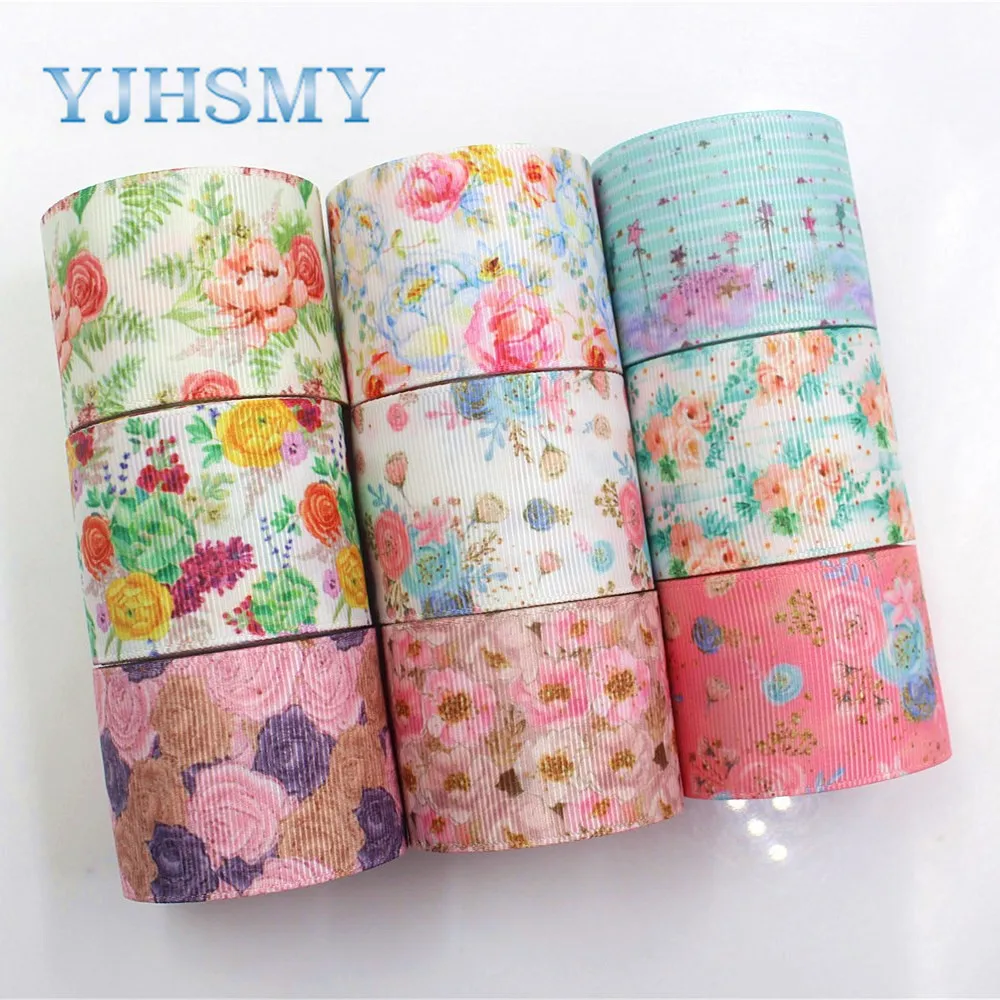 YJHSMY I-19221-382 38 мм 10 ярдов Цветок термопечать ленты grosgrain Бант колпачок DIY аксессуары