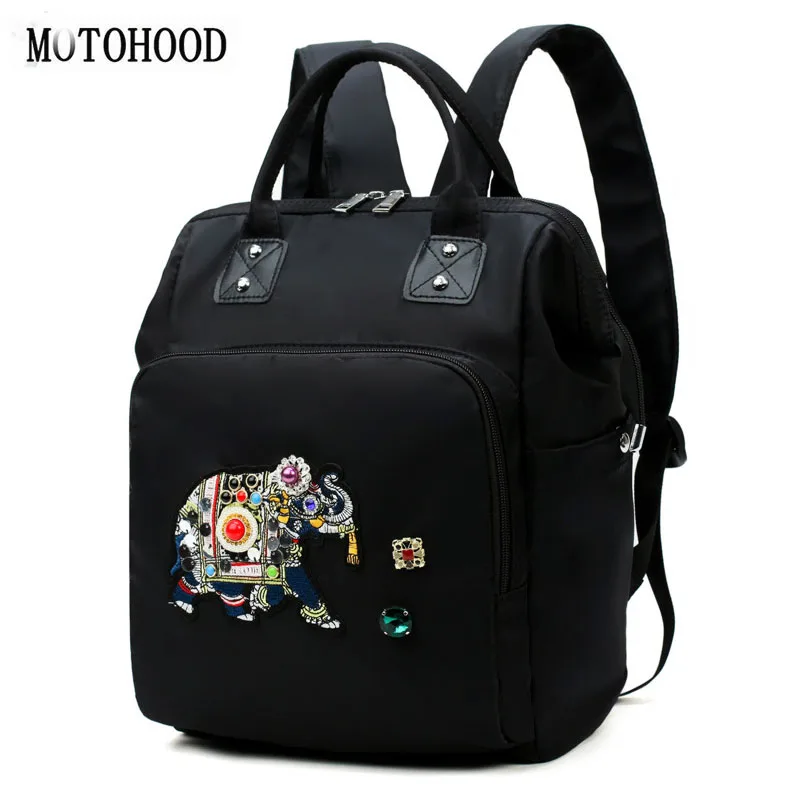 MOTOHOOD Baby Diaper Bag Backpack Embroidery Bead Elephant Maternity Bags For Mom Changing Nappy Bag Black Backpack 20*29*34cm