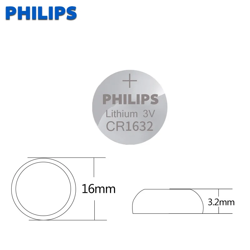 Philips 5 шт./упак. CR1632 кнопки батареи LM1632 BR1632 ECR1632 сотового монета литиевая батарея 3 в CR 1632 для часов электронная игрушка Re