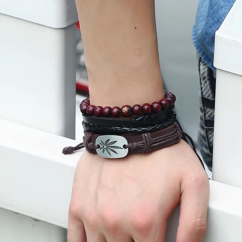 Weed Beaded Braided Women New Brown Vintage Ethnic Casual Handmade Woven Leather Bracelets Men Jewelry Wholesale Accessories | Украшения и