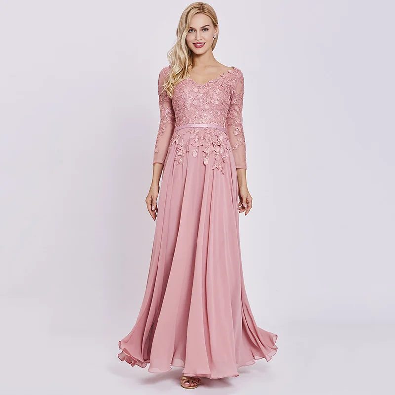 Tanpell аппликациями вечернее платье элегантный Персик с длинными рукавами Длина